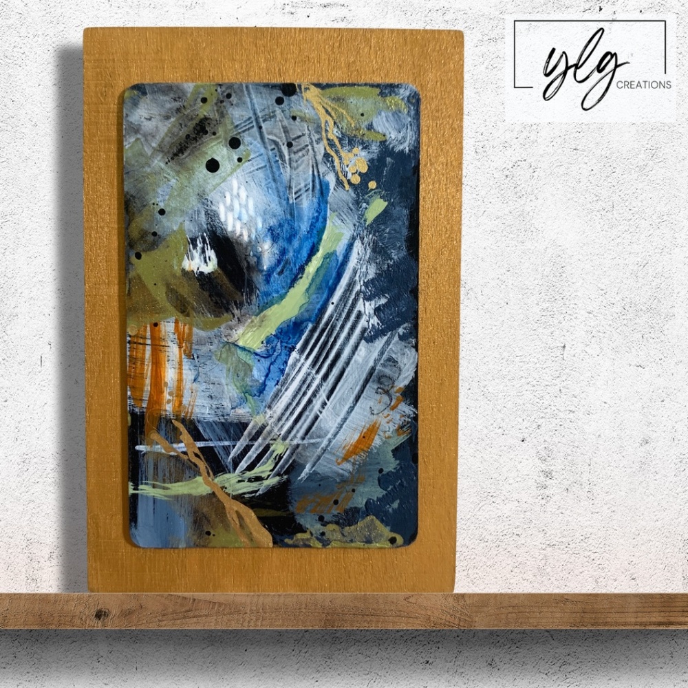 Original Mini Painting Abstract Acrylic Art Blue Black Gold Metallic Chances 2